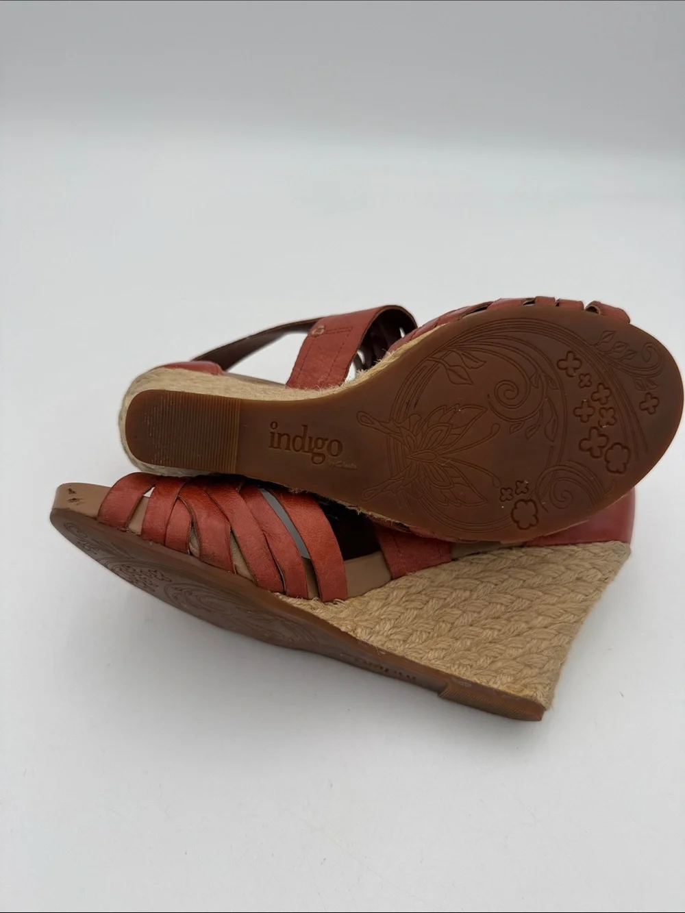Indigo Clark’s Rust Leather Wedge Sandals - Women 6.5M casual vacation Y2K